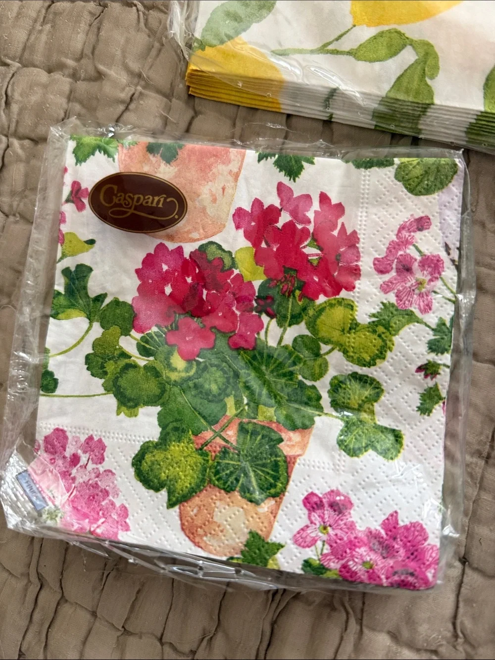 Caspari Lemon Print Paper Napkins 10 Caspari geraniums 15 sealife 10 beach 14